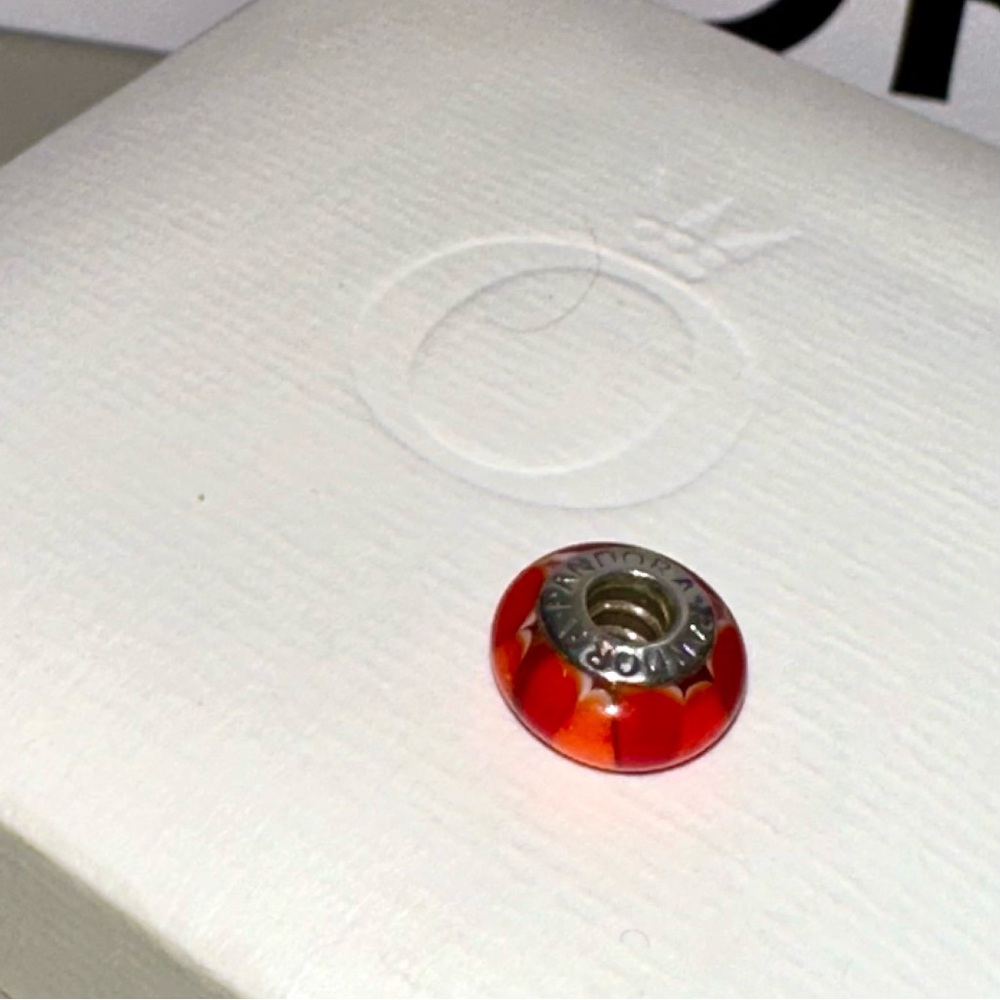 Pandora Retired Orange Red Murano Glass Charm Bead, EUC